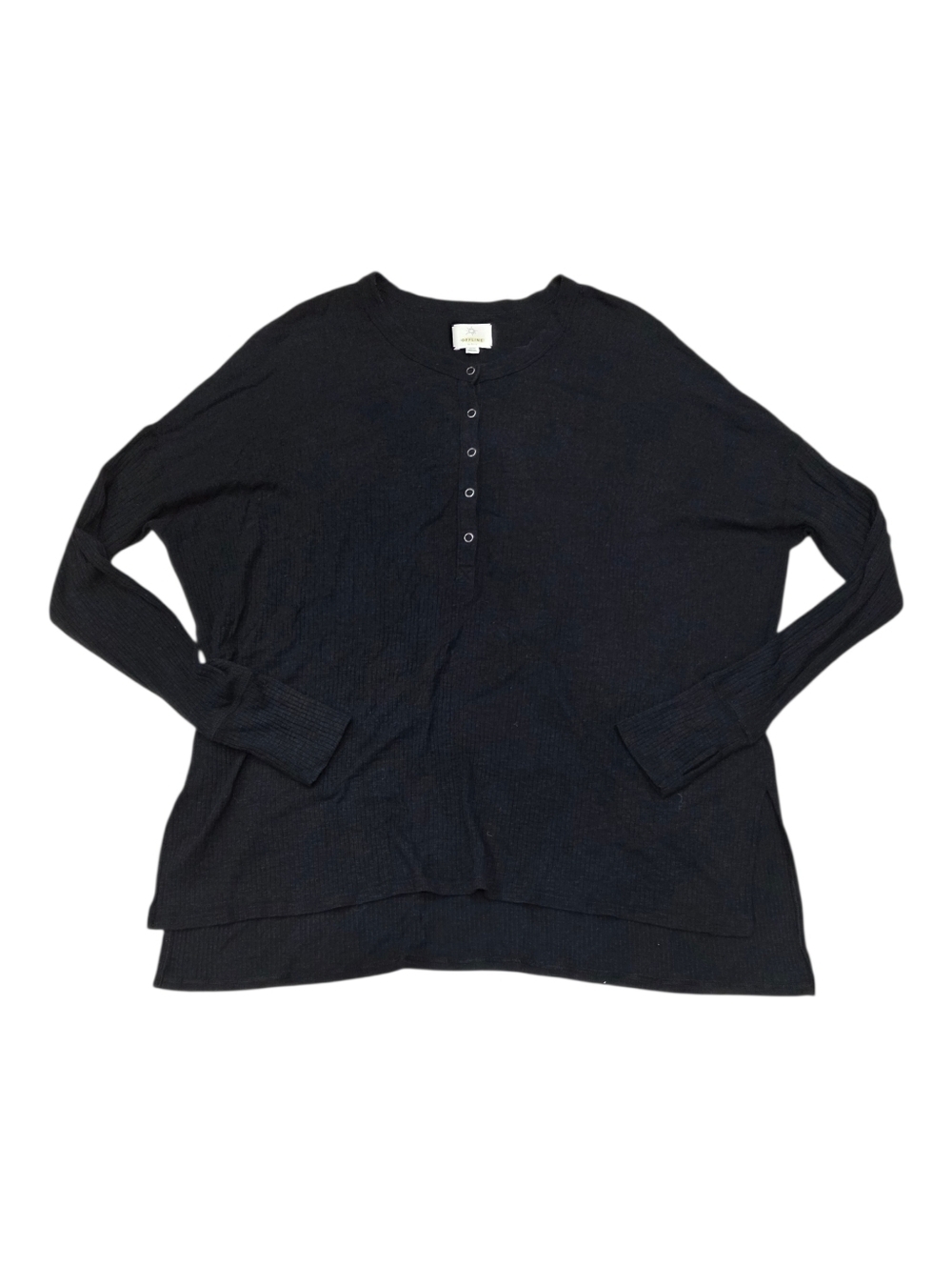 Women's Black Long Sleeve Henley Top